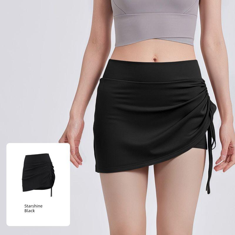 

Summer New Arrival Plus Size Crimp Sports Short Skirt Fashion Tape High Waist Hip Lift Running Fake Two-Piece Yoga Pants Women Starshine Black Size S weight 80-95