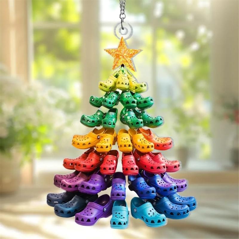 4PCS Durable Acrylic Christmas Hanging Decorations 2D Flat Design Christmas Tree Ornament for Indoor Decoration