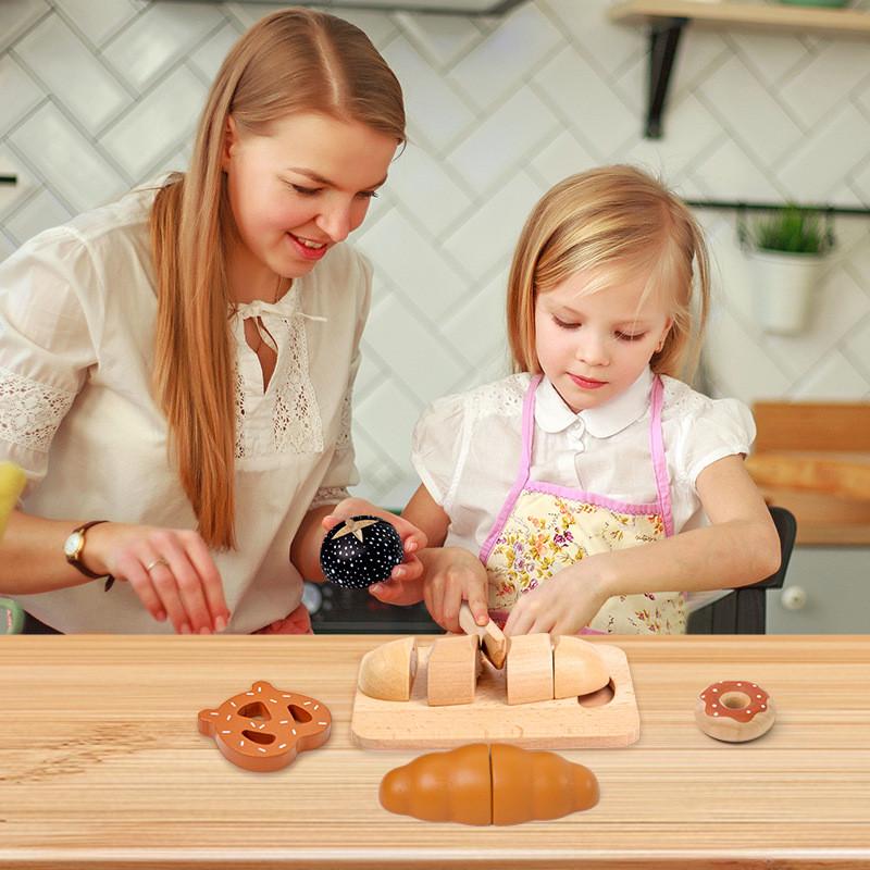 Wooden Kitchen Kids Role Play Toy With Cutting Food For Interaction Parentchild