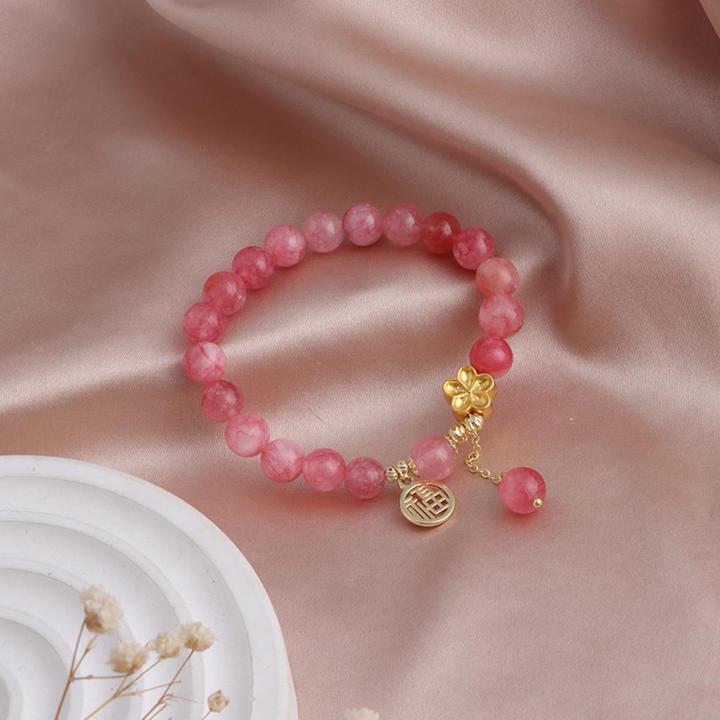 8Mm red jade jasper strawberry crystal blessing bracelet Xiaohongshu popular natural stone peach blossom jewelry