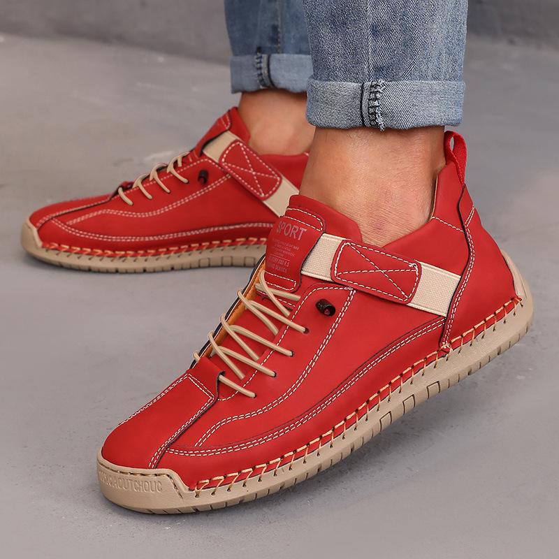 Fashion Women's Handmade Leather Casual Shoes Red Sneakers for Men Shoes Mid Top Women's Boots Anti Slip Spring Autumn Brown Men Loafers