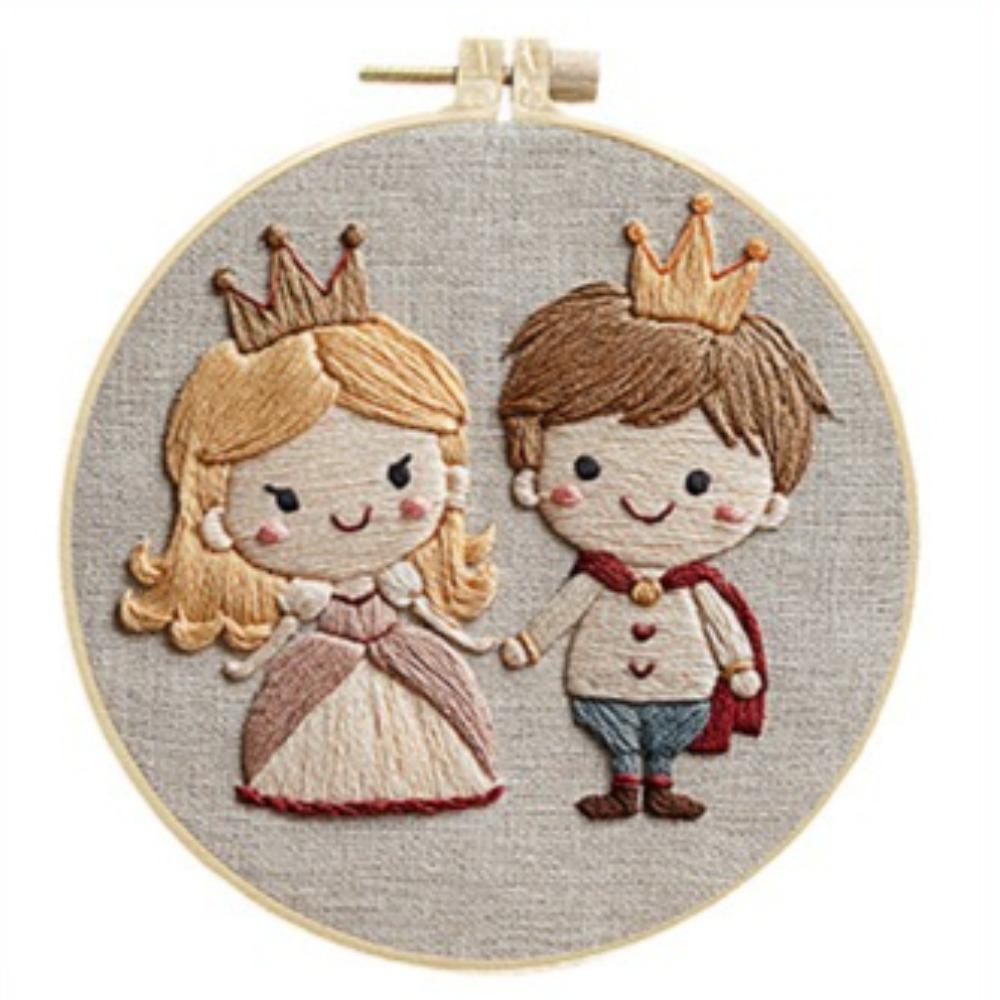 

1set The Little Prince and Little Princess DIY Embroidery Material Kit, a craft fabric set including tools and stitch instructions for beginners. 15cm