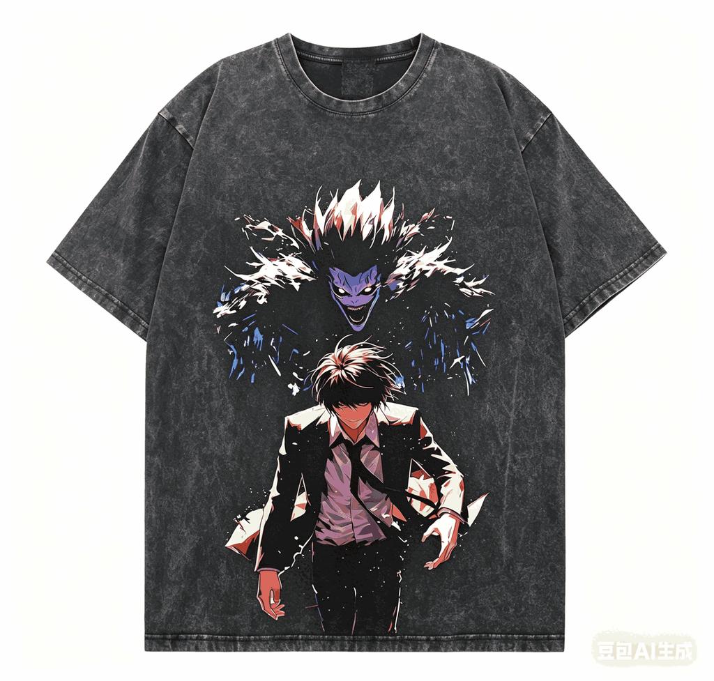 Death Note Washed T-shirt Personality Clothes New Model Anime T-shirt Year Round Clothing Couples Plus Size Unisex Classic