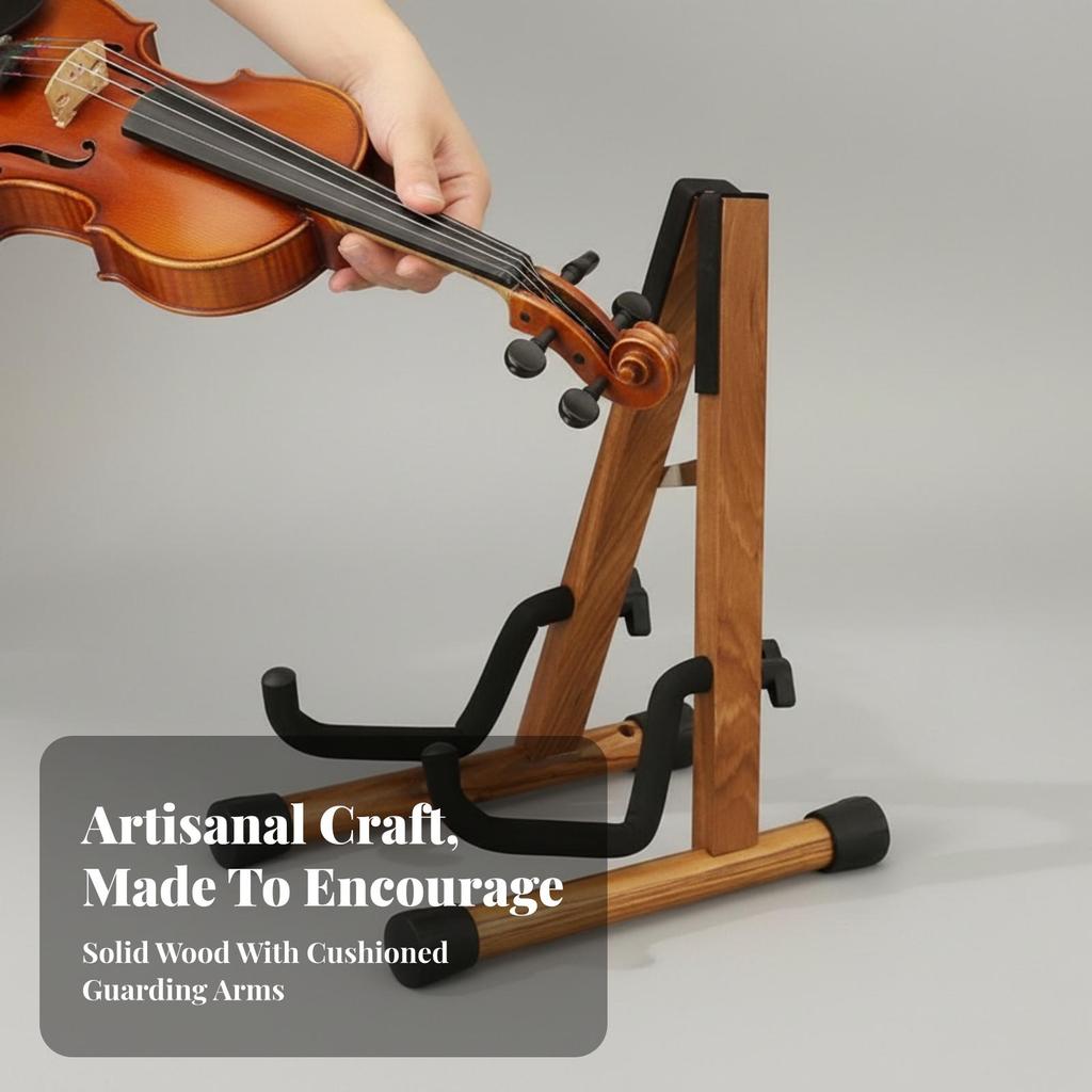 Compact Wooden Guitar Stand Freestanding Triangular Portable