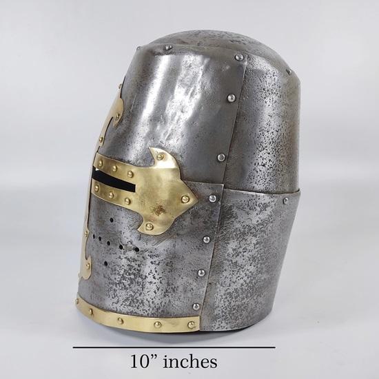 Medieval Crusader Helmet, Templar Helmet, Templar Knight Helmet Brass Cross, Medieval Armor Silver Finish Cosplay Helmet