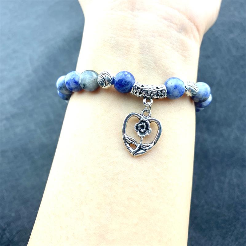 Minimalistický náramek z přírodního kamene 8 mm Dámský sanskrtský jógový meditační korálkový náramek Šťastný květinový náramek