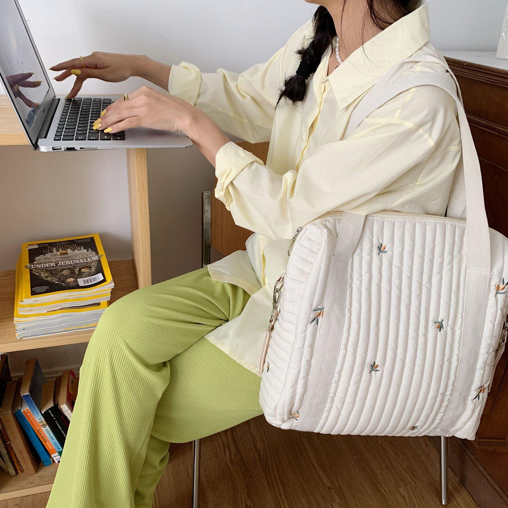 

Стеганая сумка для мамы с вышивкой, большая вместительная сумка-тележка, подвесная сумка через плечо для младенцев