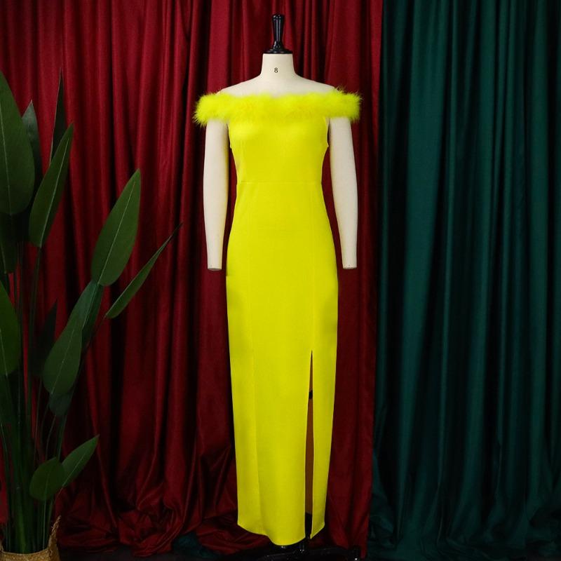 

Women s New Fashion Feather Banquet Evening Dress Dress Celebrity Dress XXXL жовтий