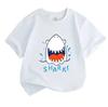 Kids Boys Girls 100% Cotton Crew Neck Short Sleeve T-Shirt, Cute Cartoon Laughing Shark Pattern Casual Summer Soft Breathable Tees for Daily Wear Holi