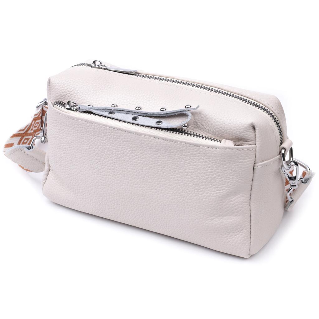 Interesting Women's Leather Bag with a Stylish Runner Vintage 22653 White