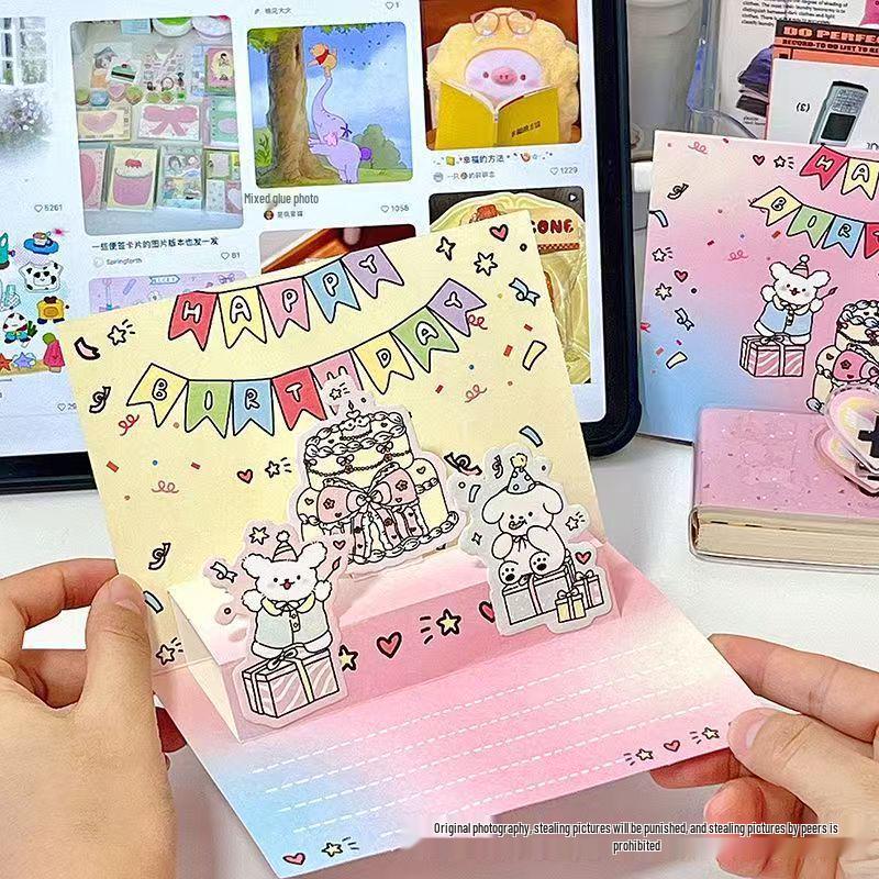 Creative 3D Cartoon Birthday Card: Folding Surprise Gift for Couples & Angels