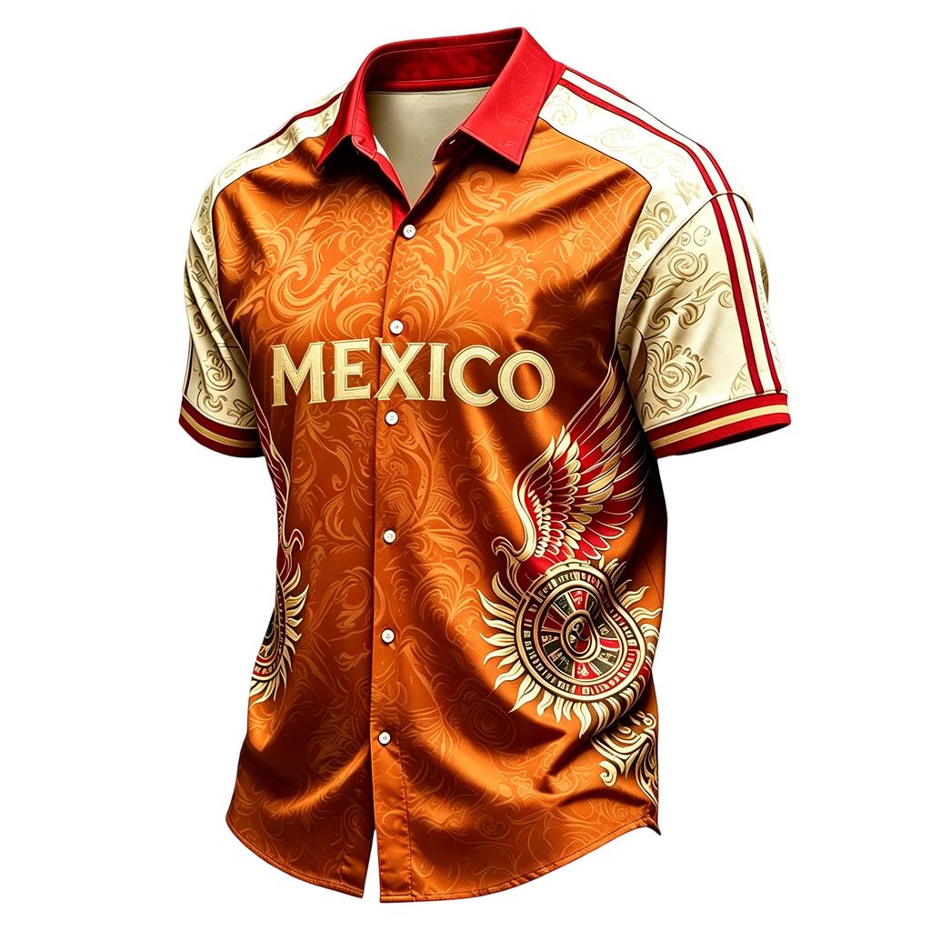 Men's Casual Short Sleeve Shirt Lightweight Breathable with Mexico Letter Graphic Print for Summer