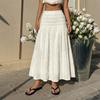 New Style Casual Resort-style Loose-fitting Stretch Waist Pure Color Texture Mid-length Skirt