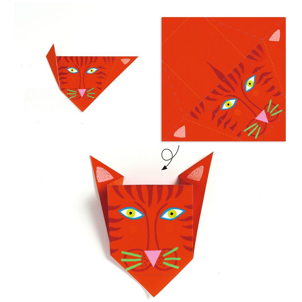 DJECO Origami Dieren met Instructies en Stickers, Ontwikkeling van Vingerbehendigheid, Montessori, Leeftijden 4, 5, 6, 7, Jongens en Meisjes, Kleuterschool en