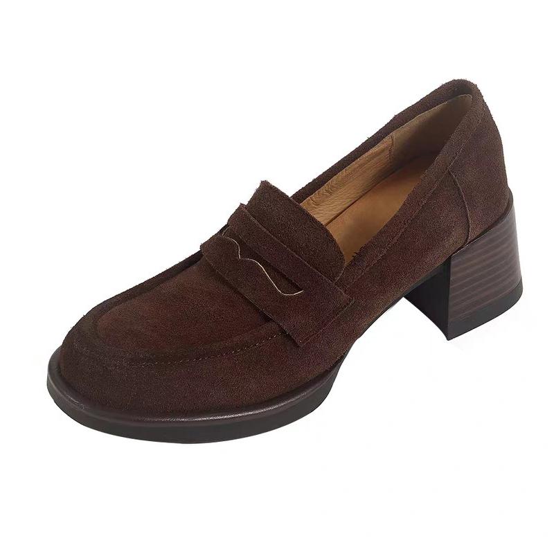 Scarpe décolleté da donna in finta pelle scamosciata marrone retrò, moda, punta tonda, tacco grosso, plateau, mocassini, eleganti, per commuting, scarpe da ufficio Zapatos De Mujer