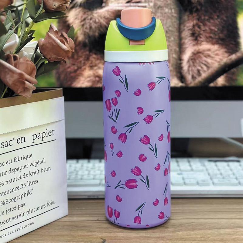 Hello Kitty Kuromi Butterfly Knot Floral Print Stainless Steel Insulated Cup With Lock Clip For Outdoor Activities