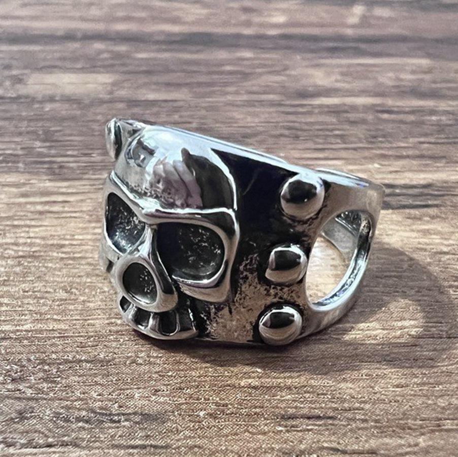 Textured Tough Guy Skull Totem Dark Punk Rock Hip Hop Old Ring