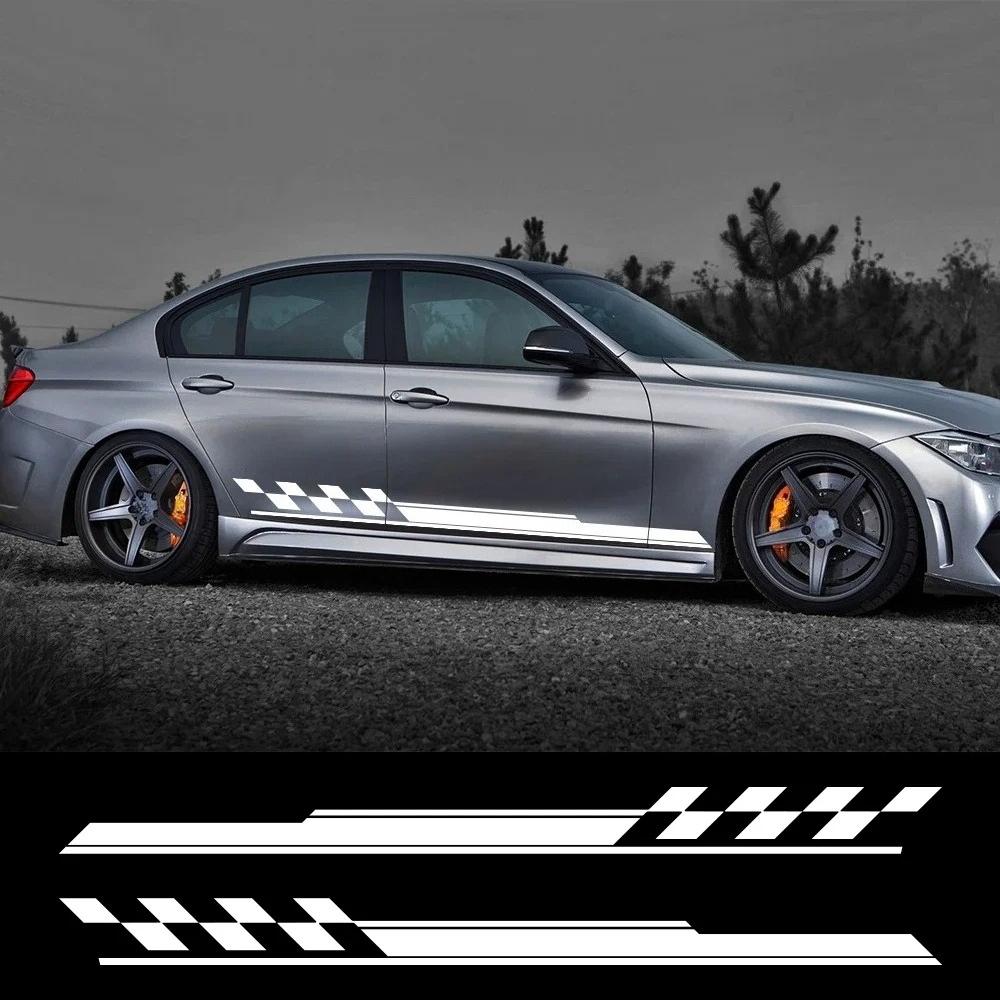 Car Body Side Skirt Stickers Sports Racing Striped Grid Pattern Vinyl Decals Auto Body Styling Decoration Stickers Accessories