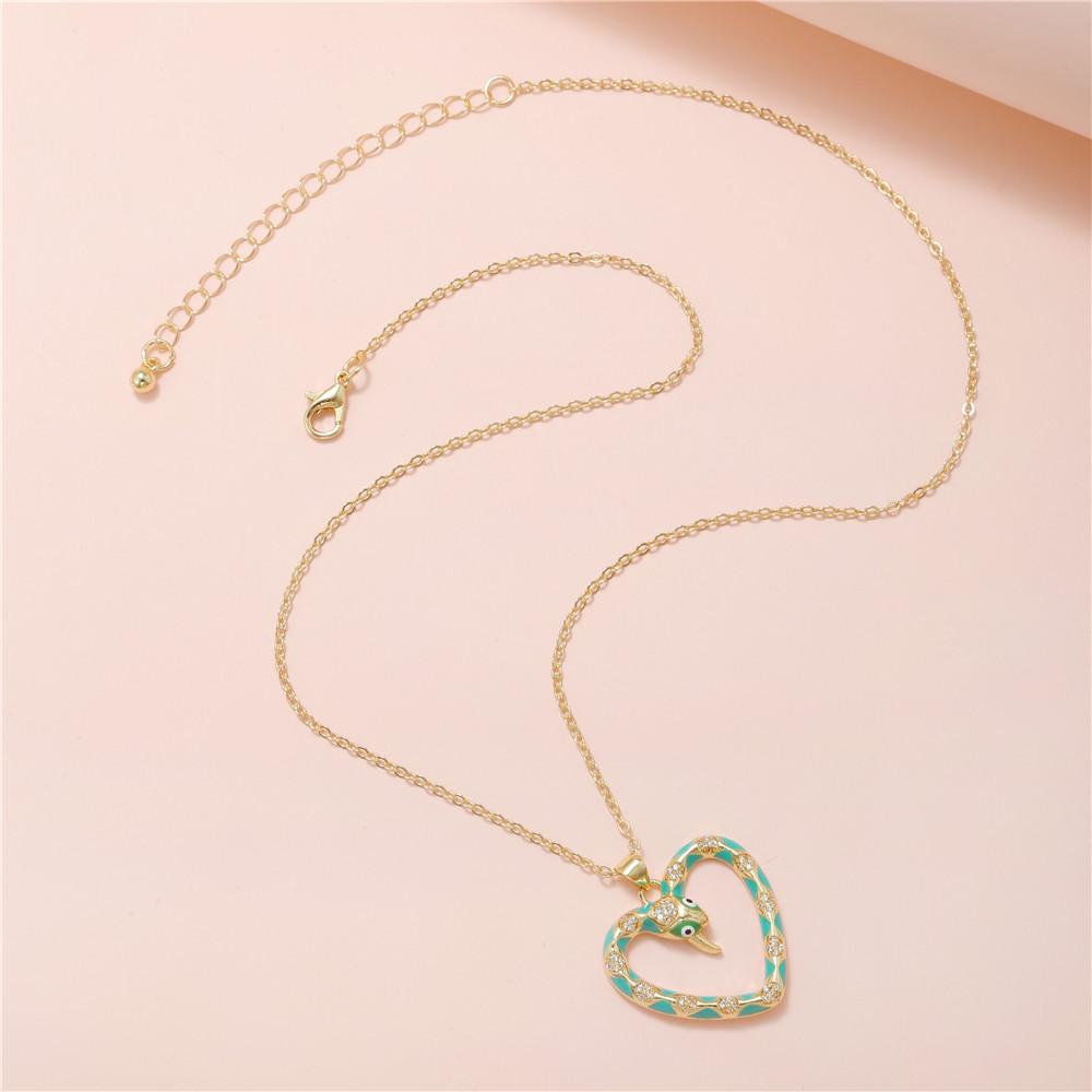 Luxury Copper Snake-Heart Pendant Necklace with Zircon & Glaze