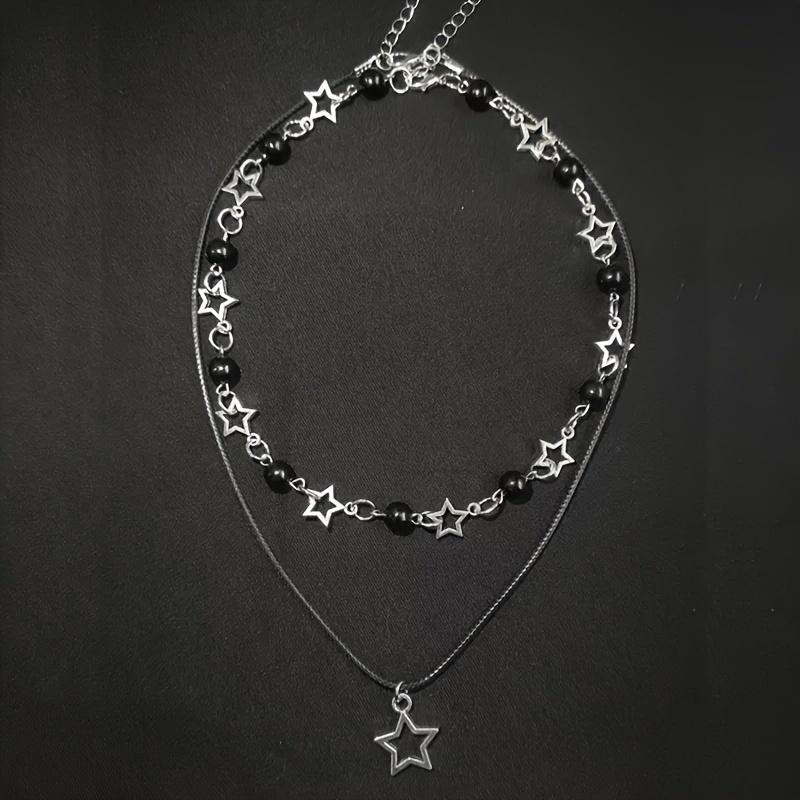 [Fashionable Layered Necklace] 2pcs Y2K Star Bead Hollow Pendant Double-Layer Necklace | Fashionable Women s Layered Necklace, Non Electroplated Jewel