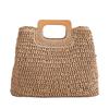 Retro Straw Tote with Wooden Handle - Large Capacity, Handmade for Beach or Commute