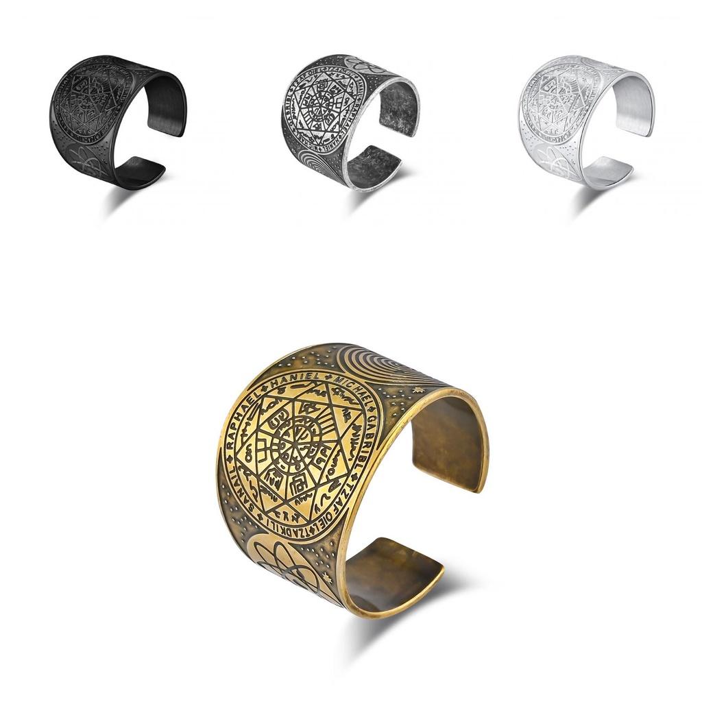 Solomon Kabbalah Mystical Seven-pointed Star Titanium Steel Ring Adjustable Size Vintage Antique Silver Hand Jewelry