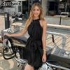 Summer Tea Break French Suspender Sling Waist Hemline Ruffles Dress