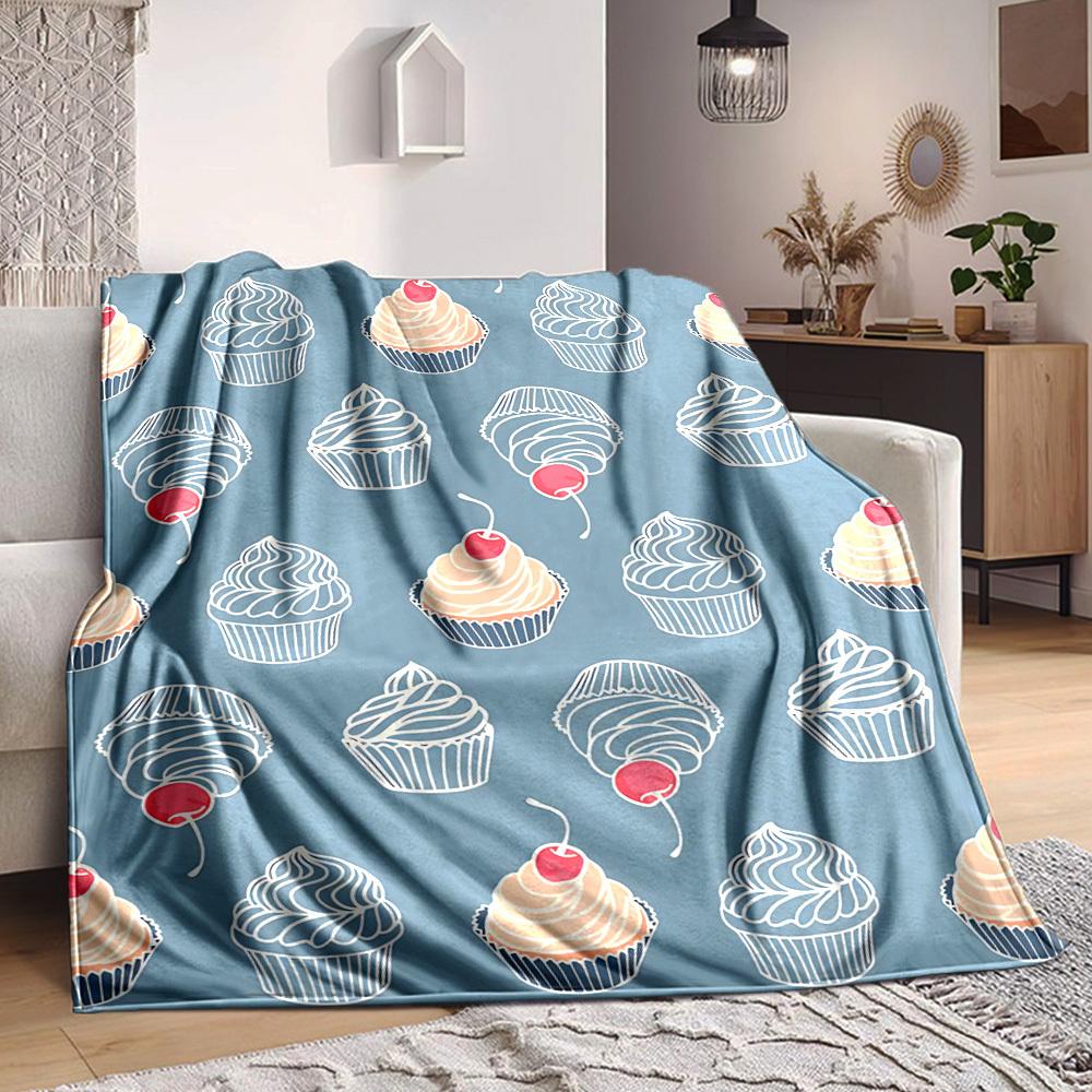 1pc Cupcake Cherry Lightweight Flannel Blanket, Comfortable and Warm Blanket, for Office and Camping Sofa Bed, Livingroom181