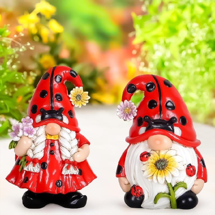 Spring Ladybugs Gnome Scandinavians Tomtes Nisse Swedish Dwarfs for Garden Shelf