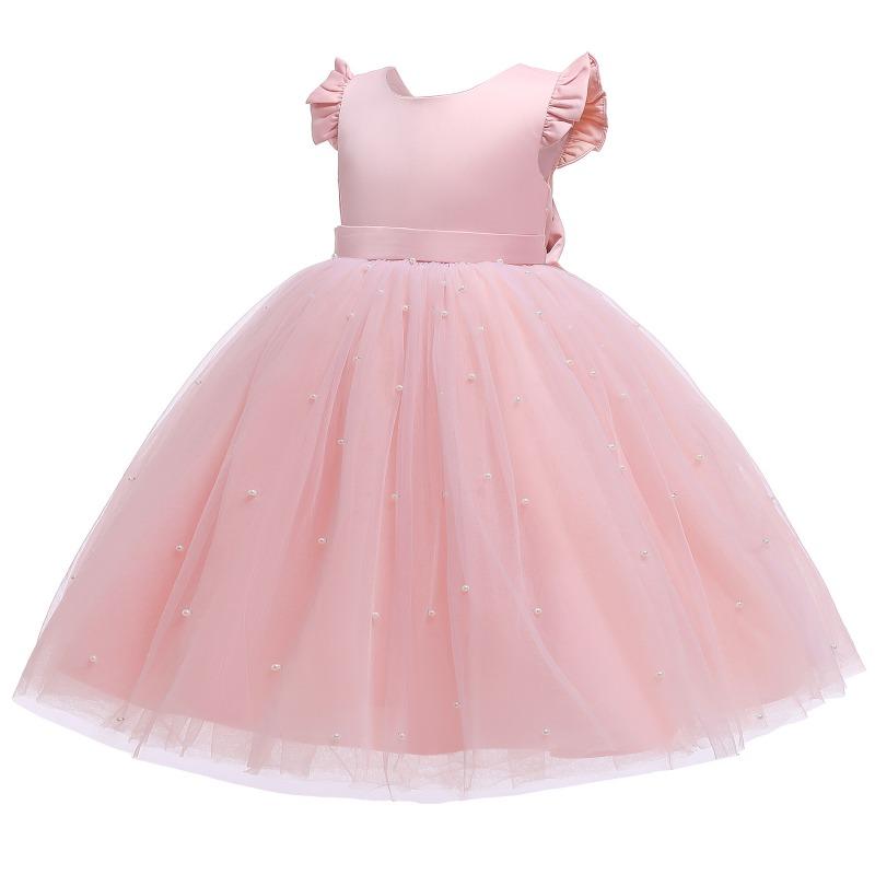 Girl Flower Birthday Tulle Dress Bow Wedding Kids Party Wear Princess Blue Dress Baby Bowknot Dresses