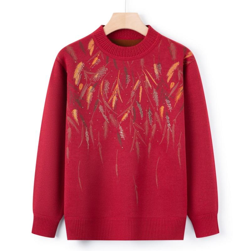 New Mom Pack Autumn Knitted Sweater Pullover Thickened Integrated Fleece Middle-aged Grandma Pack Fleece Knitted Sweater