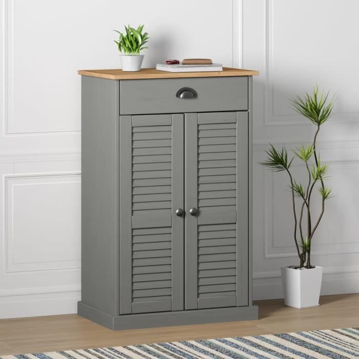 VidaXL Shoe Cabinet VIGO Grey 60x35x96 Cm Solid Pine Wood 353168