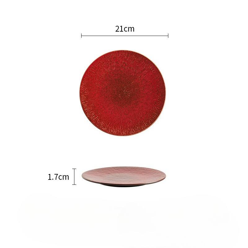 Nordic Red Plate High-end Steak Tray Household Dish Underglaze Color Western Dining Tray Restaurant Tableware French Platter