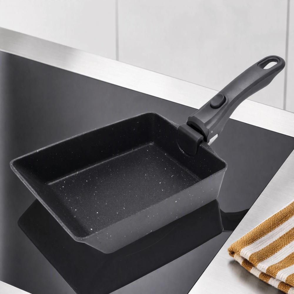 Aluminum Tamagoyaki Pan Non Stick Coating Beige Black Omelette Pan Heat Proof Handle Detachable Handle Egg Roll Skillet
