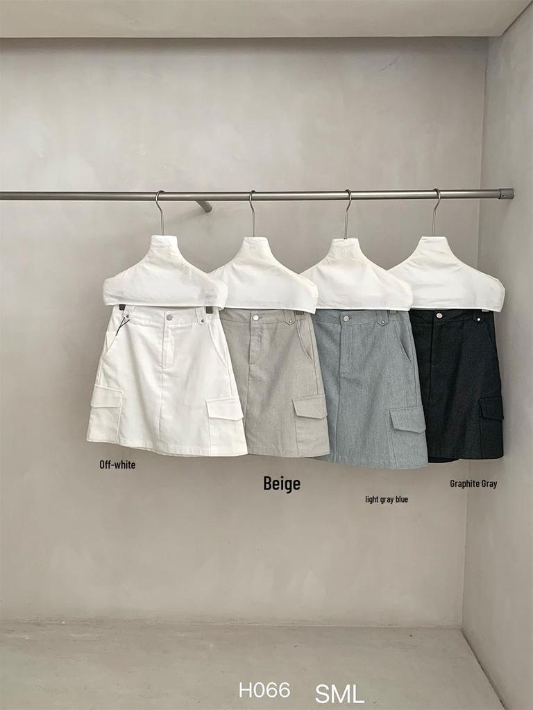 Sunai Damen High-Waist A-Linie Schlankmachender Weißer Cargo Minirock, Kollektion 2026