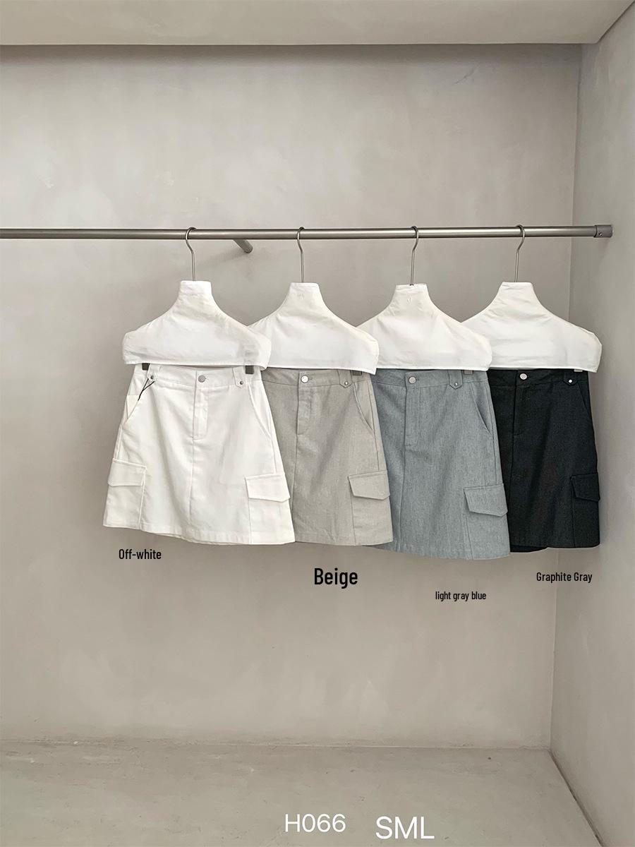 Sunai Women s High-Waisted A-Line Slimming White Cargo Mini Skirt, 2026 Collection Medium грязно-белый