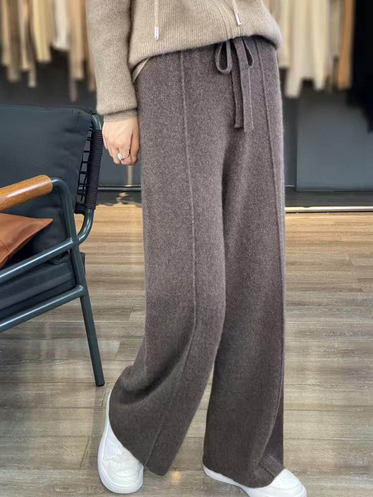 

Women s High-Waisted Wide-Leg Knit Pants, Drapey, Floor-Length, Slimming, Versatile, with Middle Seam Double Extra Large