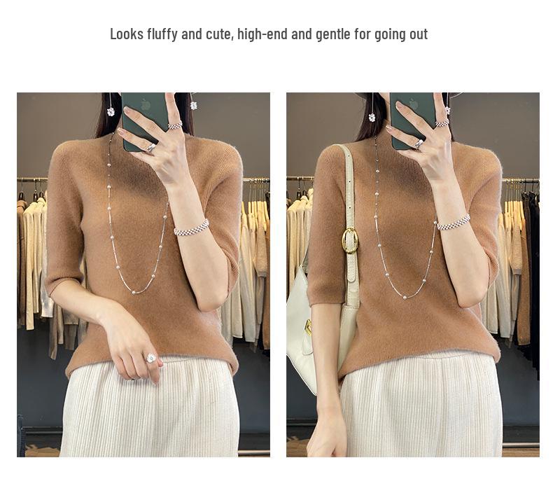 Women's Slim Fit Wool Knit Vest with Half-High Collar