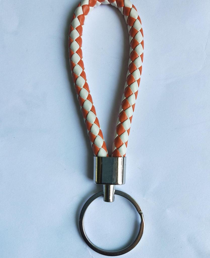 Woven Leather Cord Metal Keychain Pendant