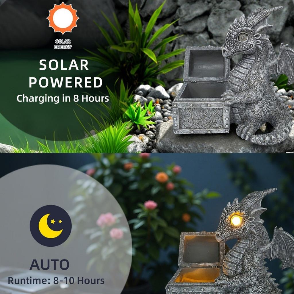 Solar Powered Moon Lamp, Outdoor Garden Decoration,Resin Dragon Sculpture Ornament Craft Ornament Art