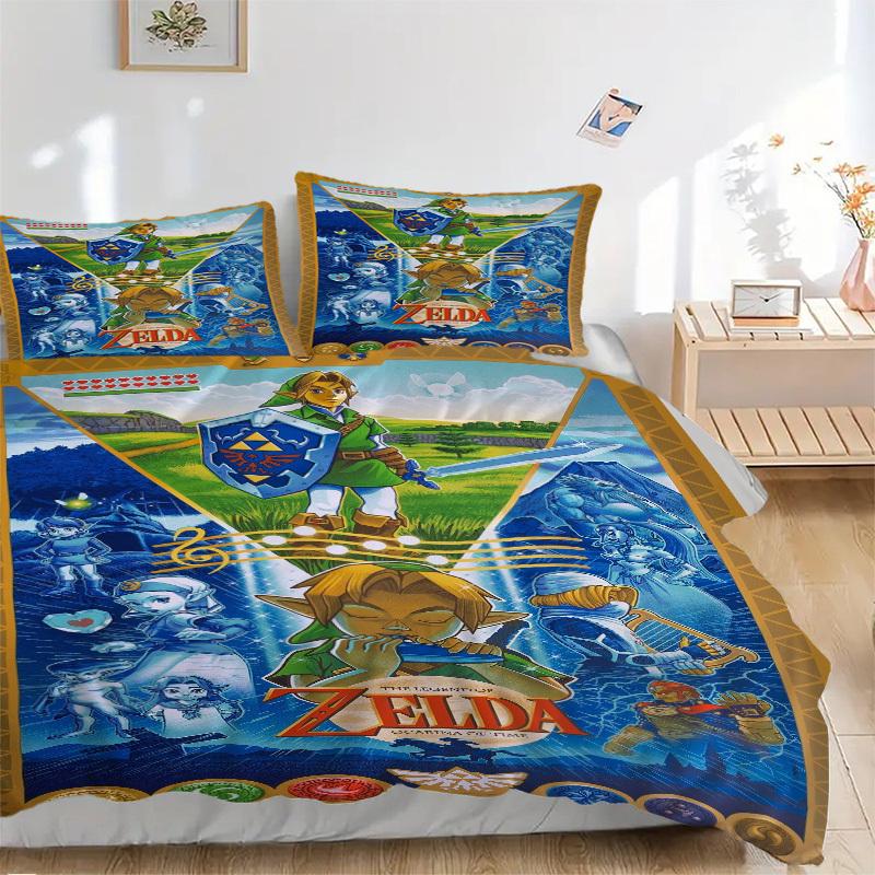 

The Legend of Zelda: Ocarina of Time Poster Bedding Set - 3 Piece Comforter Cover Gift for Bedroom,Includes No InsertB181 135x200cm