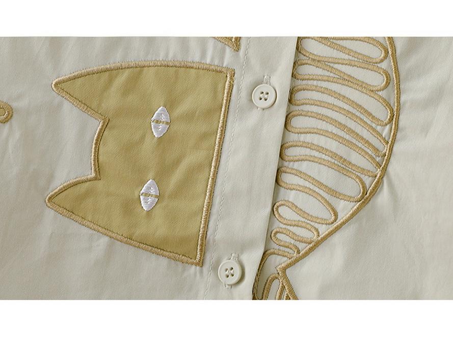 Damen besticktes Baumwollhemd - 2025 Frühher Herbst Lockerer Revers-Top, Altersminderndes Hübsches Langarm-Modedesign