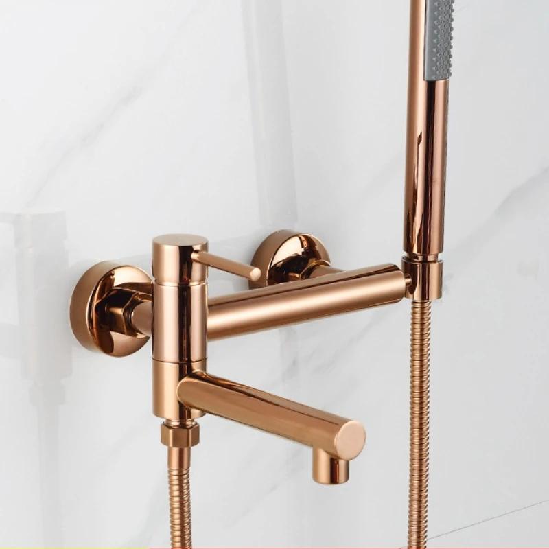 Bathtub Shower Faucet Brass Single Handle Waterfall Spout Wall Mounted Mixer Taps with Hand Shower Sets Bathroom Bidet Taps