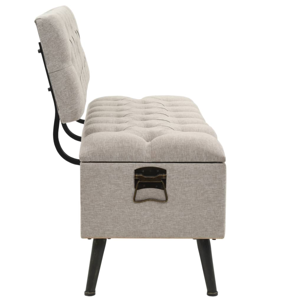 Vintage Style Storage Bench with Backrest 110 cm Cream Fabric