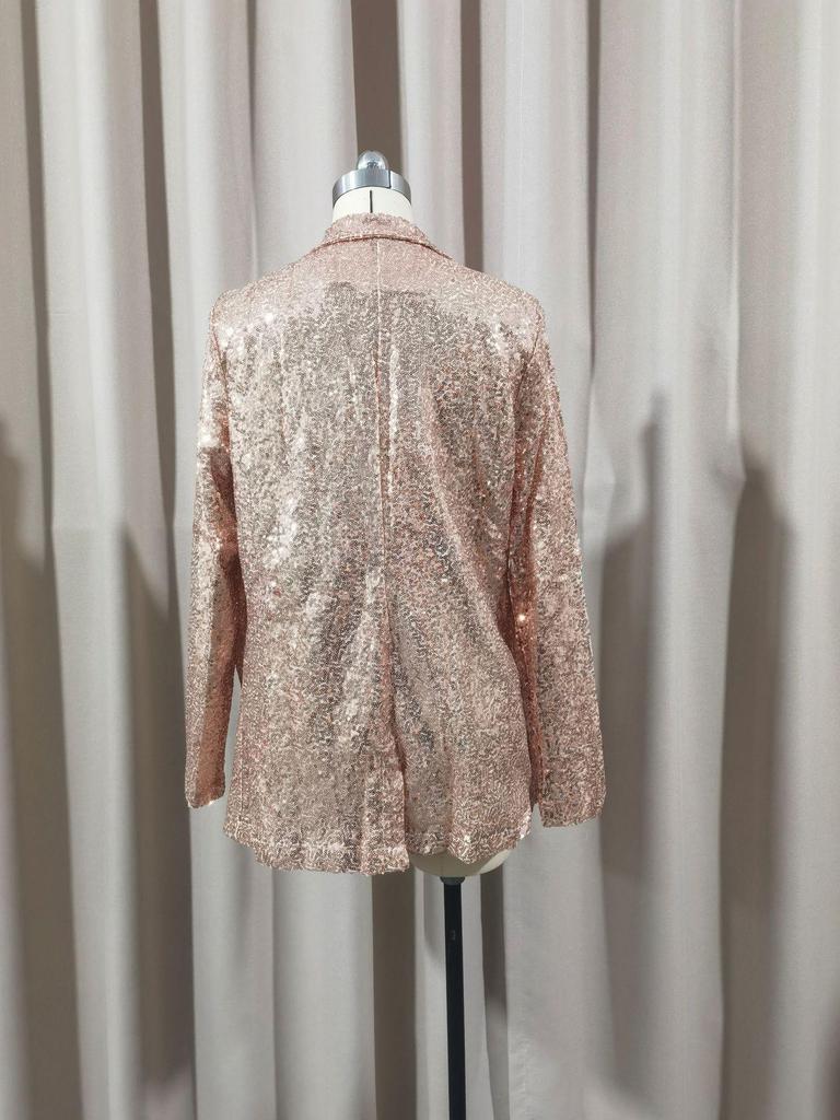 Women's Sequin Lapel Cardigan Blazer - Solid Color, Long Sleeve, Casual