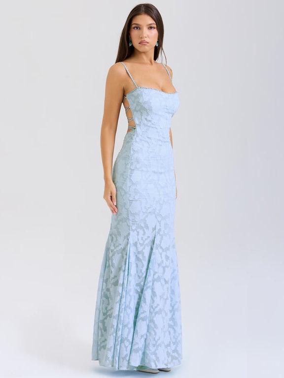 Elegant European & American Slim Lace-up Fishtail Jacquard Dress