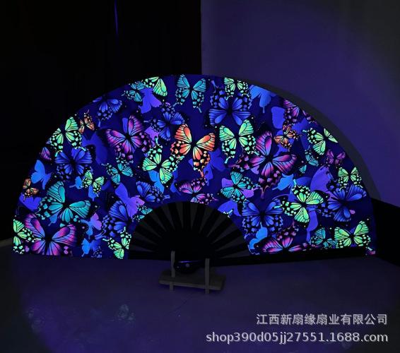 33cm Kung Fu Fan UV Printed Fluorescent Decorative Fans Bamboo Bone Performance Props Decorative Costumes
