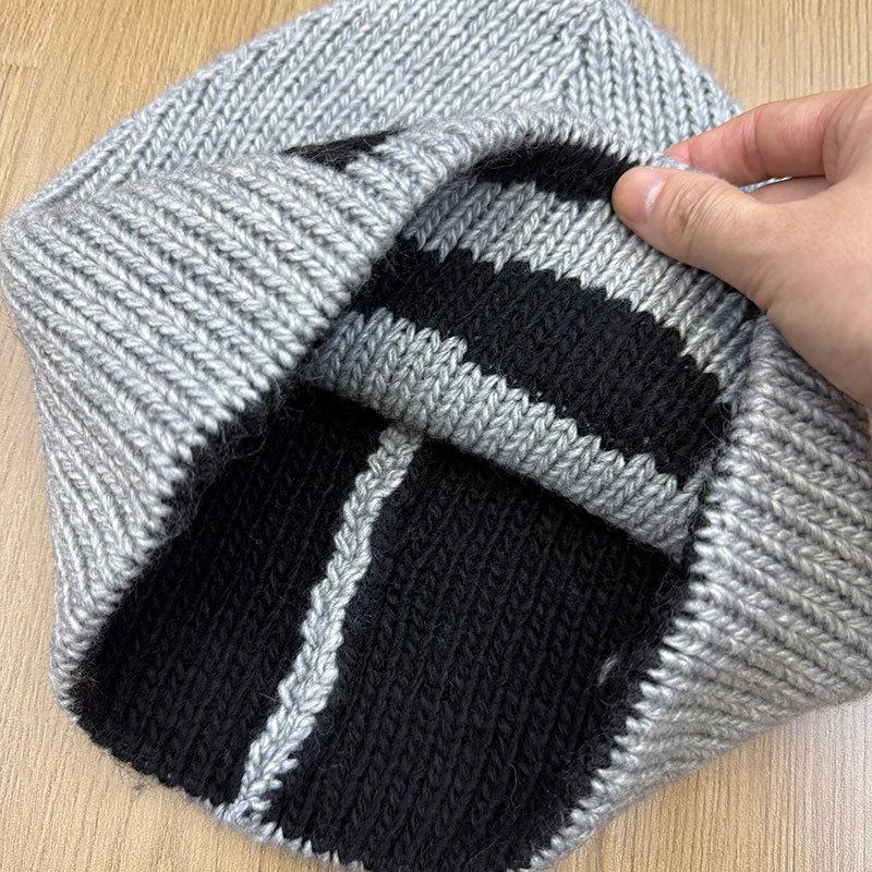 New retro letter personalized knitted hat for men and women winter warm and windproof dome brimless wool hat