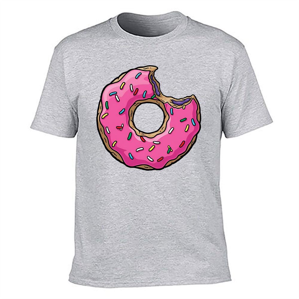 Unisexs Cotton Short Sleeve Tshirt With Fun Bitten Pink Glazed Donut Print Casual Summer Graphic Tee For Daily Wear