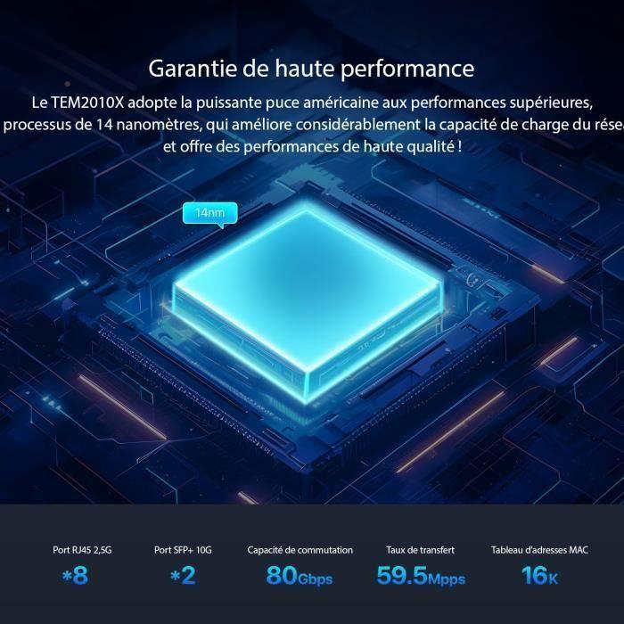 Switch Ethernet 2,5G - Tenda - TEM2010X - 8 Ports RJ45 - 2 Ports SFP+ 10G - VLAN, Agrégation Statique